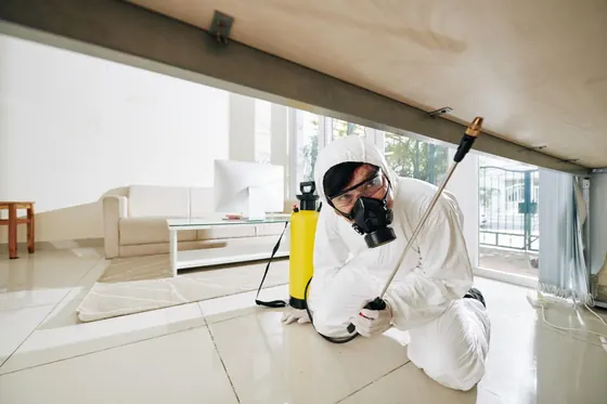 Technician treating an interior access area for Wildlife Removal
